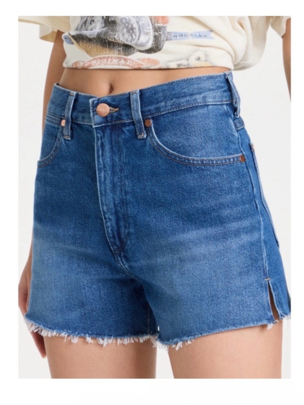 Wrangler Medium Blue Denim High-Rise Festival Jean Shorts
